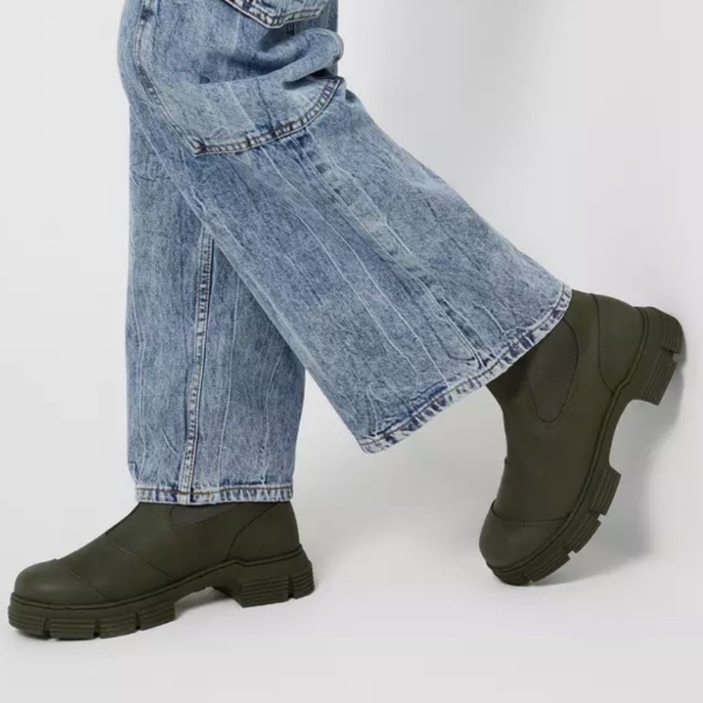 GANNI City Boots Mid Calf Boots Chunky Soles in Green Size 6 - Picture 2 of 13